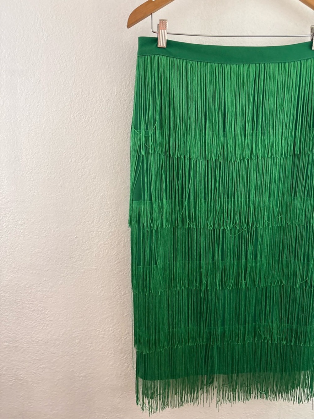 Green Fringe Midi Skirt - Picture 2 of 6